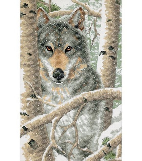 Dimensions 9" x 14" Wintry Wolf Stamped Cross Stitch Kit