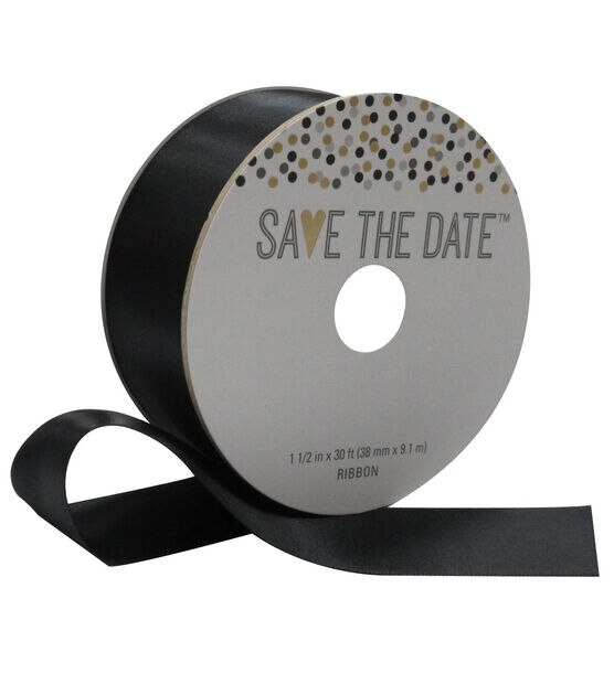 Save the Date 1.5'' X 30' Ribbon Black Satin