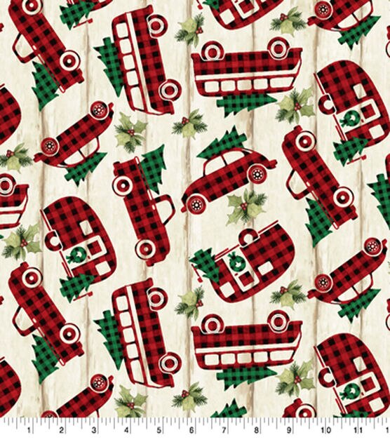Springs Creative Red Buffalo Check Truck Christmas Cotton Fabric