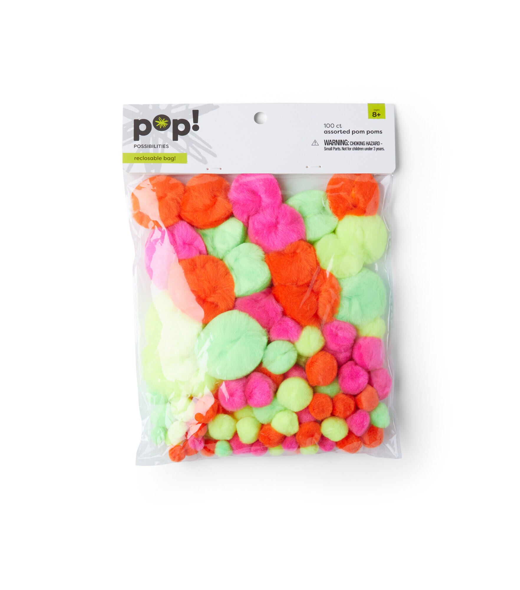 100ct Multicolor Assorted Pom Poms by POP!, Neon, hi-res