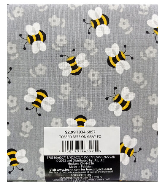 Tossed Bees On Gray Cotton Fabric Quarter, , hi-res, image 2
