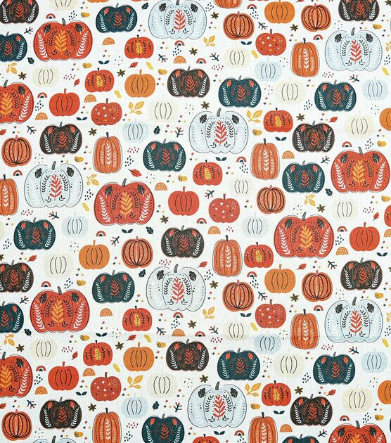 Folky Multi Pumpkins Fall Print Fabric