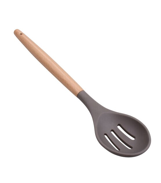 Gray Silicone & Wood Slotted Spoon by STIR, , hi-res, image 2