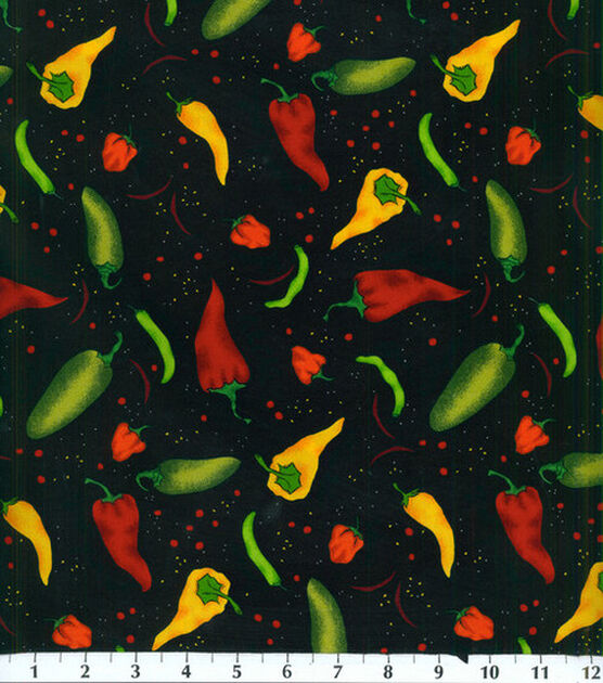 Robert Kaufman Tossed Peppers on Black Novelty Cotton Fabric