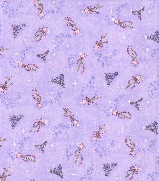 Novelty Cotton Fabric Princess Crowns Purple | JOANN