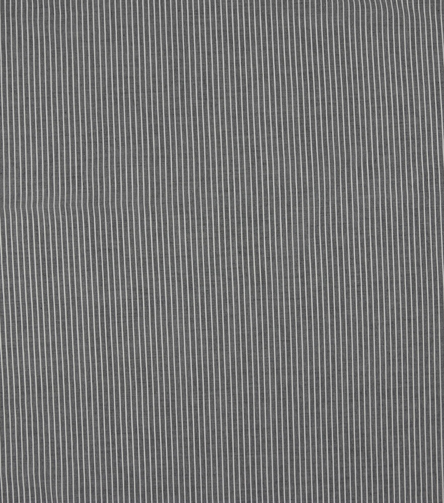 Pinstripe Cotton Shirting Fabric, Black White, swatch, image 1