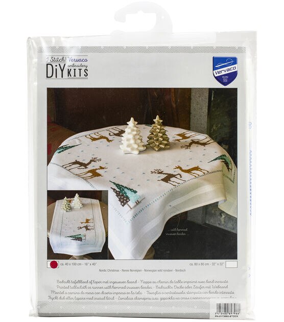 Vervaco 16" x 40" Reindeer Table Runner Stamped Cross Stitch Kit
