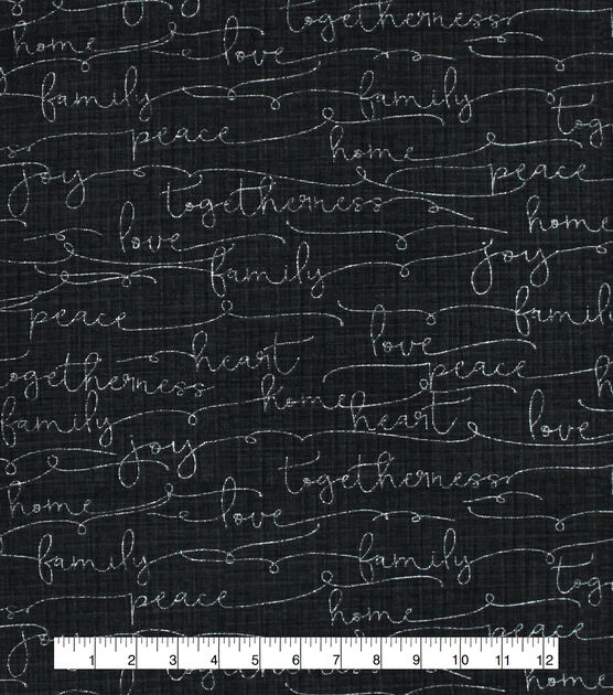 Family Words On Black Cotton Canvas Home Decor Fabric