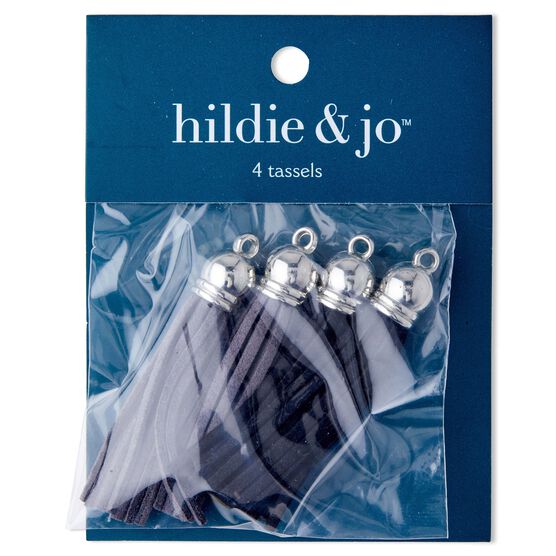 2" Black & Gray Silver Capped Suede Tassels 4ct by hildie & jo