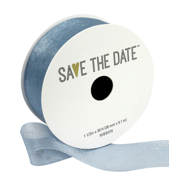 Save the Date 1.5" x 30' Gray Blue Sheer Ribbon