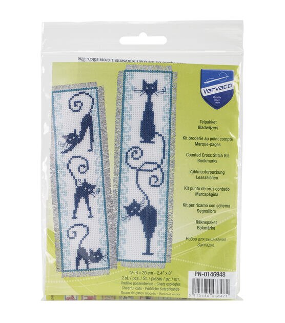 Vervaco 2" x 8" Cheerful Cats Counted Cross Stitch Kit 2ct