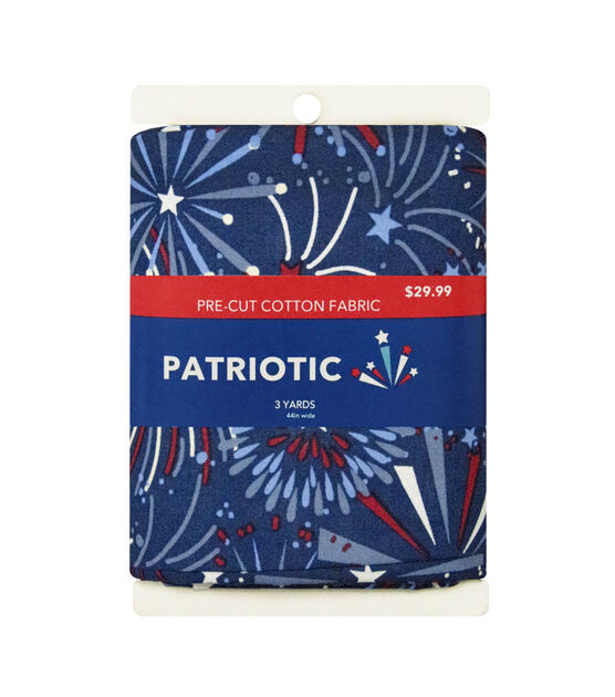 3yd Patriotic Navy Star & Fireworks Precut Cotton Fabric