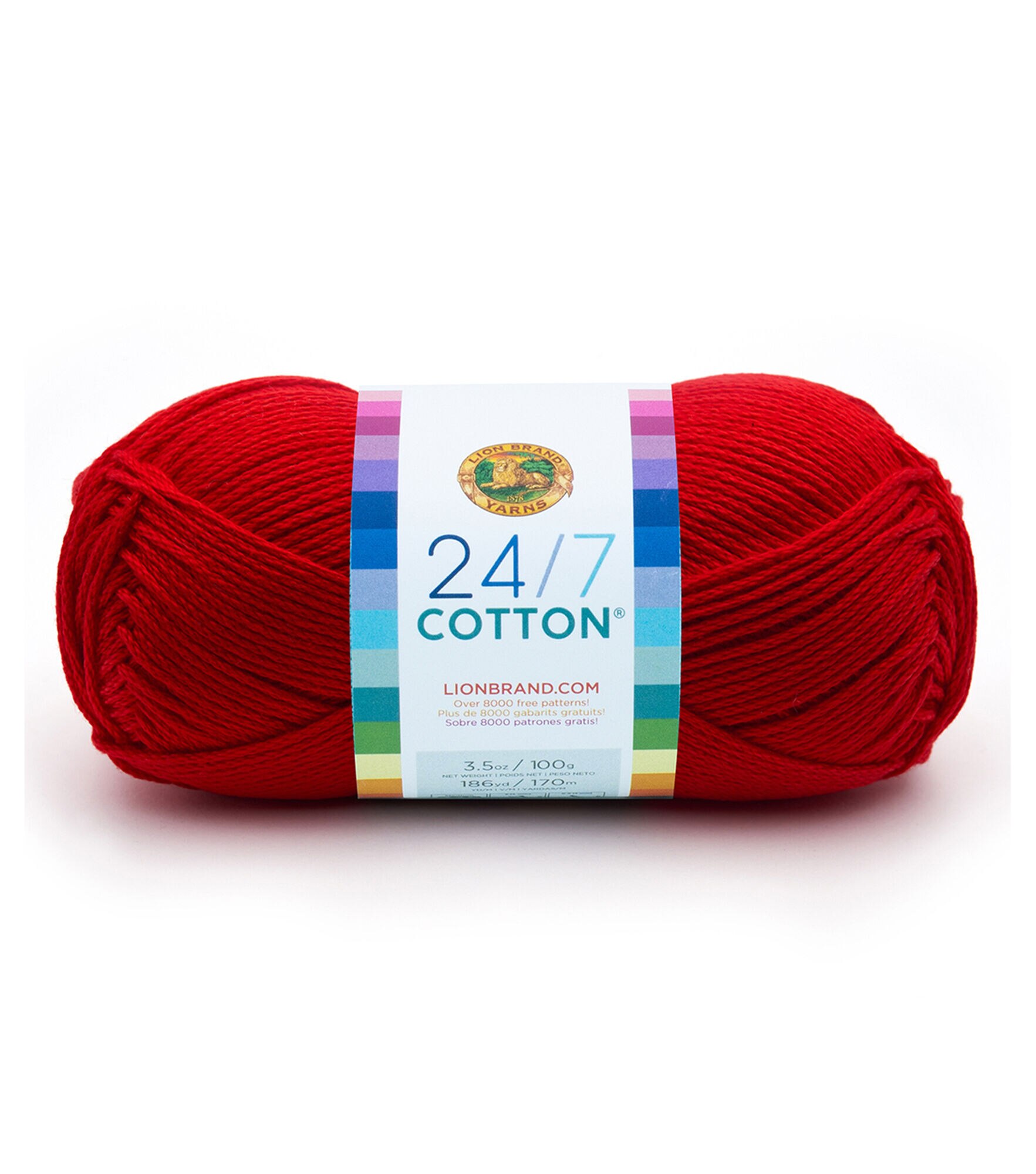 Lion Brand 24/7 Cotton 186yds Worsted Cotton Yarn, Red, hi-res