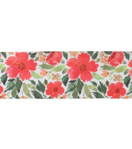 Offray Chantel 2.25" x 9' Red Flowers Ribbon, , hi-res, image 2