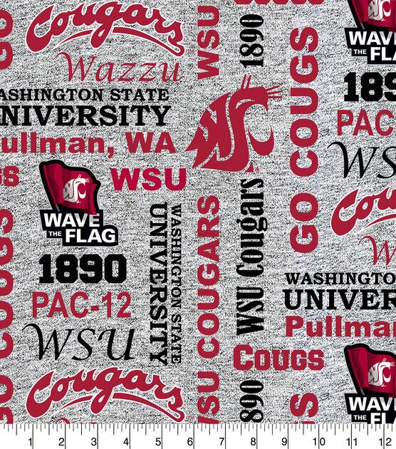 Washington State University Cougars Fleece Fabric Heather Verbiage