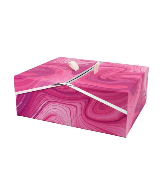 11" Pink Marble Pattern Rectangle Box With Double Door Lid