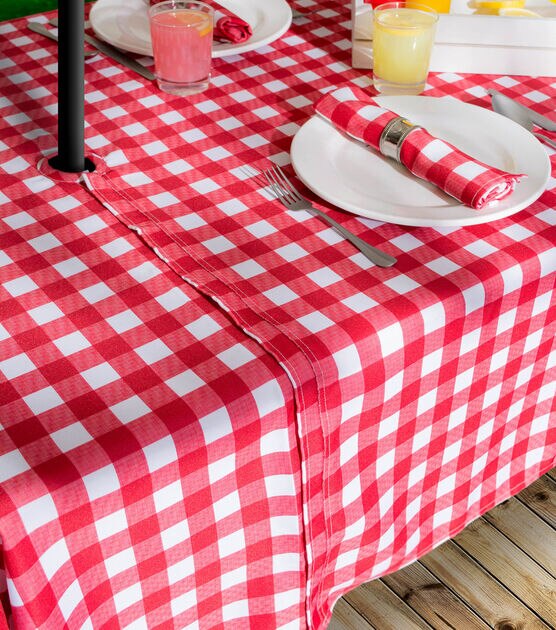 Design Imports Red Check Outdoor Tablecloth with Zipper 84", , hi-res, image 7