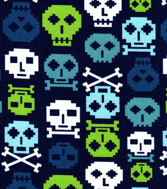 Blue Green Sugar Skulls Novelty Cotton Fabric