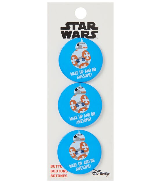 Disney 1 1/4" Star Wars BB8 & Wake Up 2 Hole Buttons 3pk