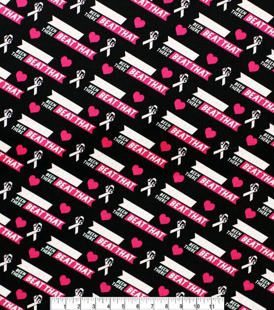 Breast Cancer Awareness Been There Black Cotton Fabric, , hi-res, image 2
