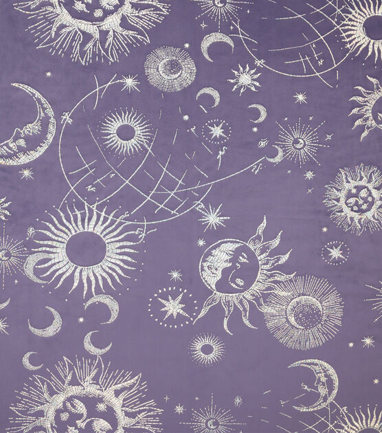 Metallic Celestial on Purple Pure Plush Fleece Fabric