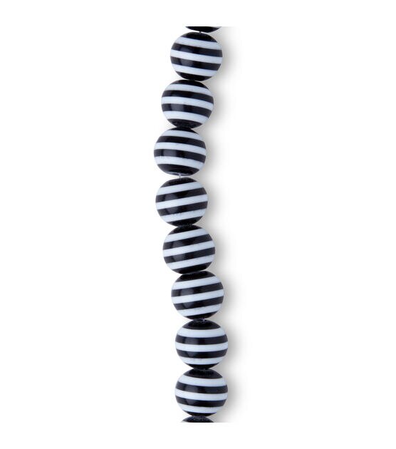 7" White Stripes on Black Round Plastic Bead Strand by hildie & jo, , hi-res, image 3