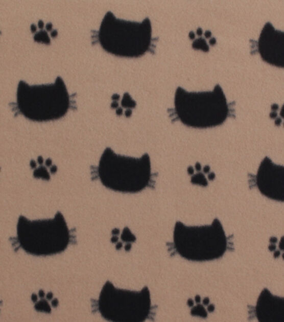 Cat Face Silhouettes on Brown Blizzard Fleece Fabric