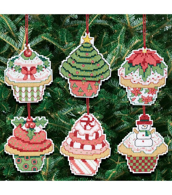 Christmas Cupcake Ornaments Counted Cross Stitch Kit-Set of 6 14 Count