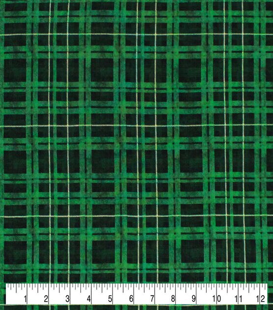 Green & Black Plaid Christmas Cotton Fabric, , hi-res, image 3