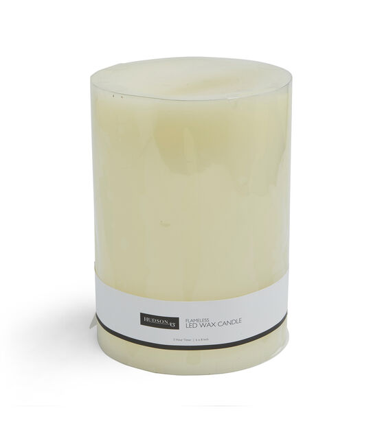 6" x 8" LED Cream Smooth Wax Pillar Candle by Hudson 43