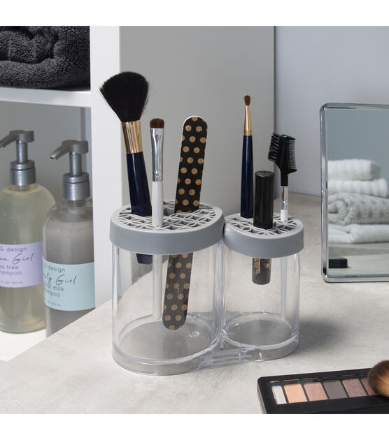 Simplify 6" Gray 2 Compartment Cosmetic Brush Holder, , hi-res, image 3