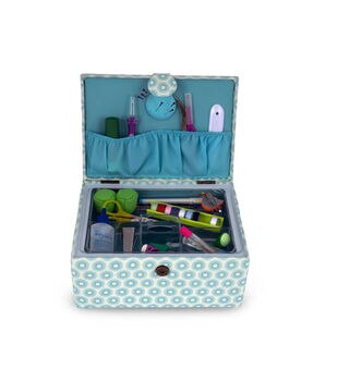 Sewing Basket Organizer with Complete Sew Kit Accessories Included - Wooden  Sewing Box Kit with Removable Tray and Tomato Pincushion for Mending - Red