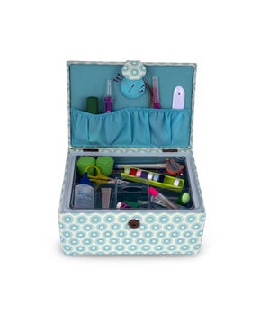  Large Sewing Basket with Accessories Sewing Kit Storage and  Organizer with Complete Sewing Tools - Wooden Sewing Box** with Removable  Tray and Tomato Pincushion for Sewing Mending - Blue