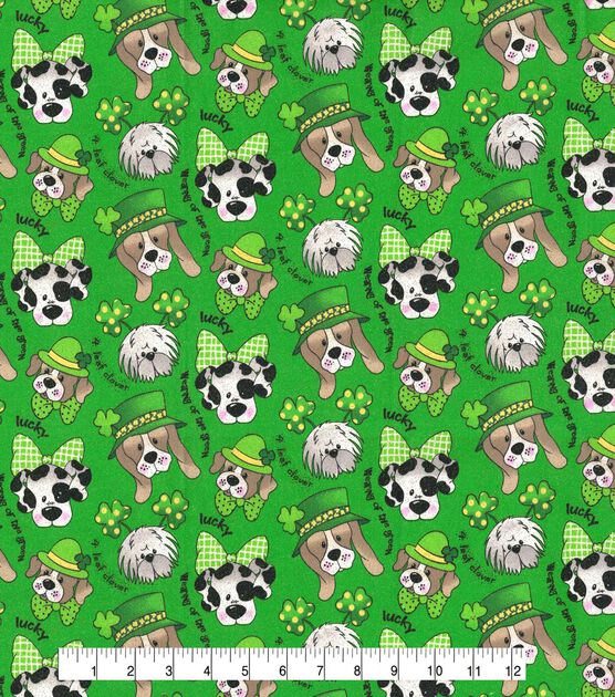 Fabric Traditions Green Pups St. Patrick's Day Glitter Cotton Fabric, , hi-res, image 2