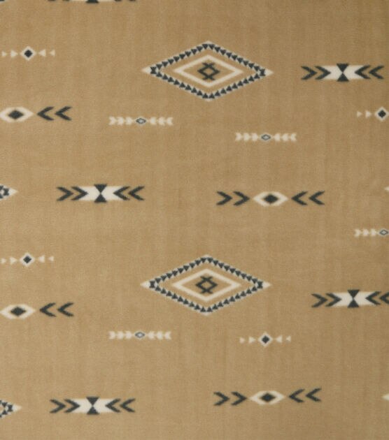 Aztec Geometrics on Tan Anti Pill Fleece Fabric