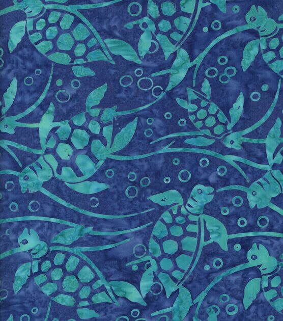 Indonesian Batik Cotton Fabric Sea Turtles, , hi-res, image 1