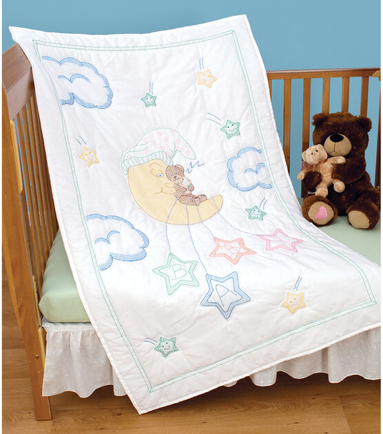 Jack Dempsey 40" x 60" Bear on the Moon Stamped Crib Quilt Top