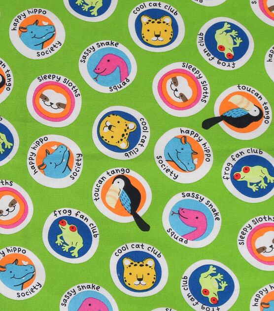 Green Animal Friends Novelty Cotton Fabric by POP!