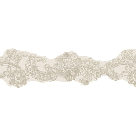 Simplicity Narrow Bridal Beaded Lace Trim 1.75'' Ivory