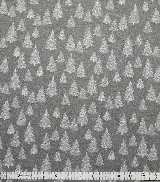 White Trees on Gray Christmas Cotton Fabric