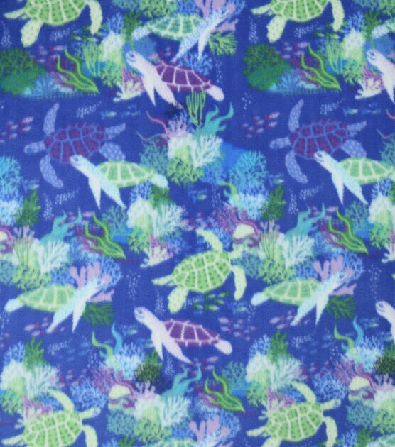 Swimming Turtles on Blue Anti Pill Fleece Fabric