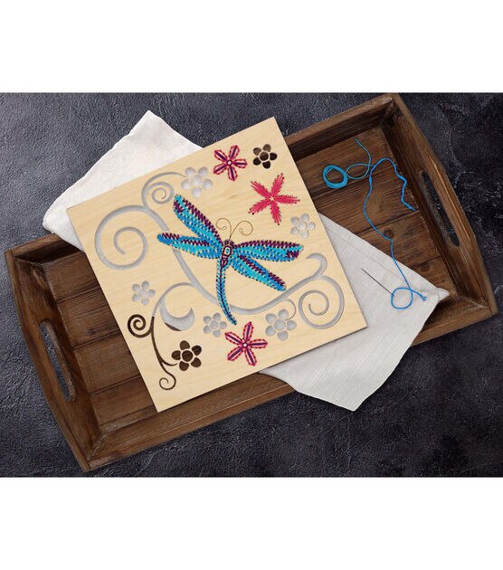 Leisure art 11 Dragonfly Wood Stitching Kit With Shadow Box