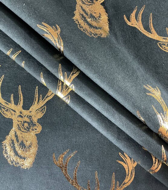 Foil Deer Head on Blue Christmas Flannel Fabric, , hi-res, image 2