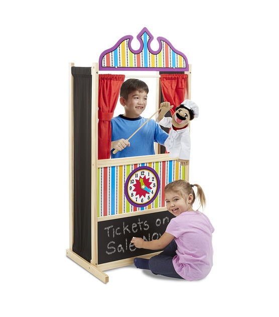 Melissa & Doug 52" Wood Deluxe Puppet Theater Toy With Clock, , hi-res, image 2