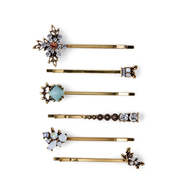 6pk Gold Multi Stone Hairpins by hildie & jo, , hi-res, image 2