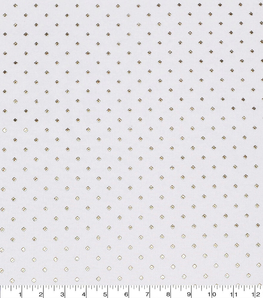 Diamond Dew Drops Quilt Foil Cotton Fabric by Keepsake Calico, White, swatch, image 2