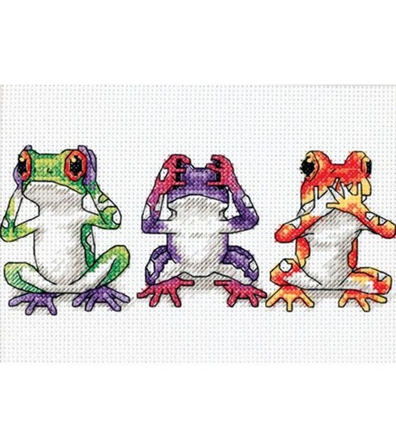 Dimensions 7" x 5" Tree Frog Trio Counted Cross Stitch Kit