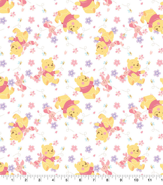 353 COTTON fabric white background with tossed Winnie the Pooh Piglet and  stars sold by the yard.