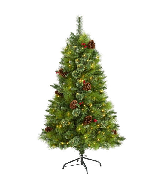 Nearly Natural 5' Clear Pre Lit Montana Pinecone & Berry Christmas Tree