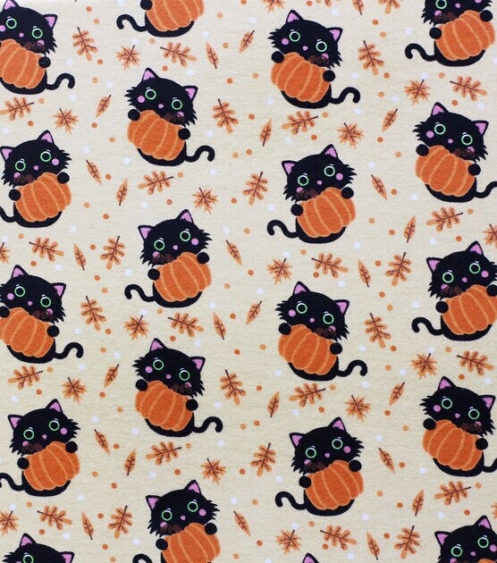 Super Snuggle Black Cats & Pumpkins Halloween Flannel Fabric